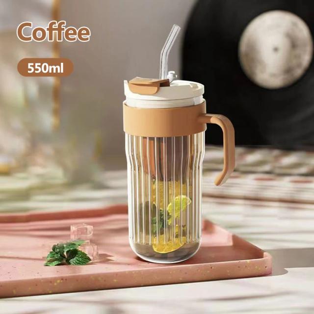 Conjunto Versátil: Copo de Vidro Transparente com Tampa e Palha, Garrafa Infusora de Chá, Caneca para Café Gelado e Copos para Suco e Leite