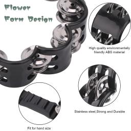 Dupla linha pandeiro para adultos, forma de flor, metal Jingles, Hand Held percussão tambor, igreja partido, instrumento musical, 8.25 ", 2 Pack - Image 2