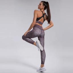 Terno de ioga leopardo para mulheres, roupa de treino fitness, ginásio, roupas esportivas, roupas esportivas secas, roupas brancas, roxo, 2021 - Image 5