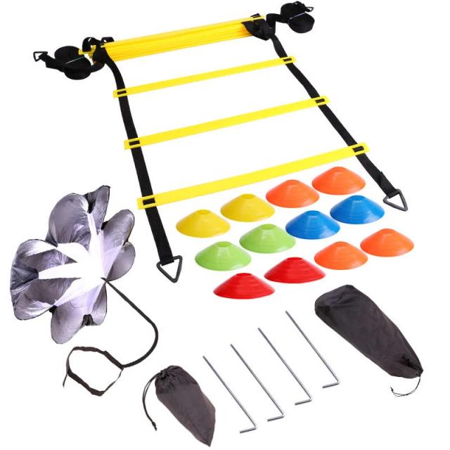 Conjunto de Treinamento de Futebol: 6m de Agilidade com 12 Pilhas, Escada, Cones e Pára-Quedas para Melhorar o Footwork e a Resistência