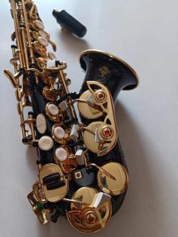 Saxofone soprano profissional com caso, marca saxofone curvo, preto e ouro latão sax, novo, R54 - Image 2