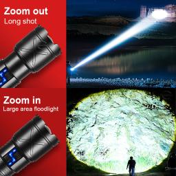 2025 nova lanterna led ultra brilhante usb recarregável zoom lanternas de longo alcance 6000m tocha tática acampamento pesca lâmpada trabalho - Image 6