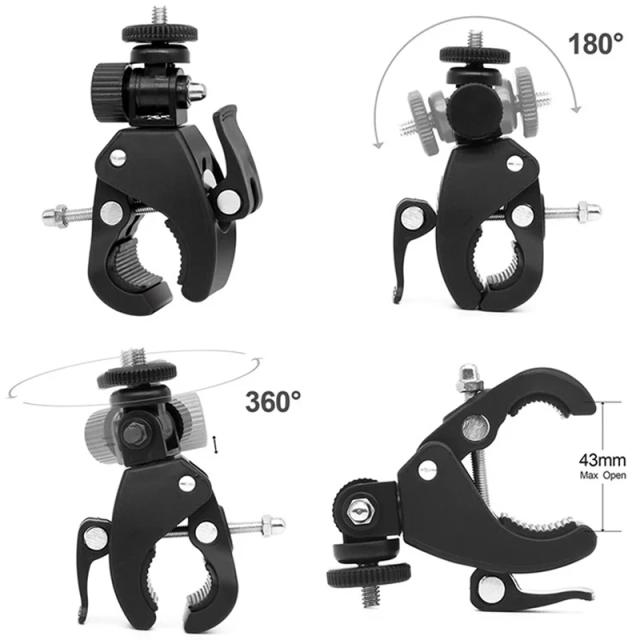 Suporte Universais para Bicicletas com Braçadeira, Clip de Montagem com Parafuso Tripé e Rotação de 360 Graus para Câmeras DV e GoPro