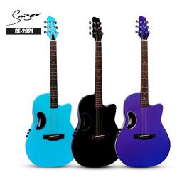 Fibra de carbono aço-corda guitarra acústica, Spruce Top Solid, 4 cores, alto brilho, preto, verde, roxo, Folk Pop, 41" - Image 2