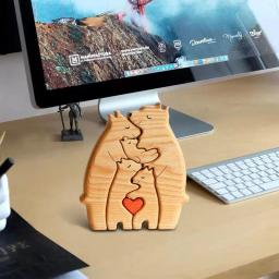 Urso de madeira Estátua Family Art Puzzle, Desktop Ornamento, Coração Puzzle, Decoração Home, Dia das Mães, Presente de Aniversário - Image 3
