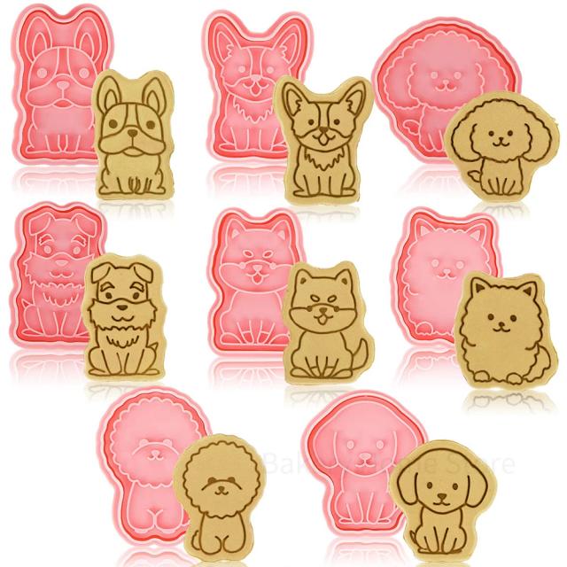 Conjunto de Cortadores de Biscoito para Cães em Forma de Osso, 8 Peças com Design 3D e Carimbos Divertidos para Cozimento DIY