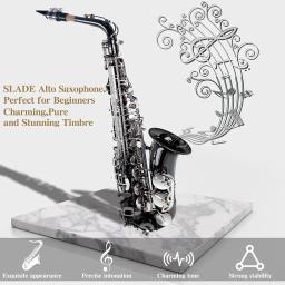 Nickeling-Black Saxofone Eb Alto para iniciantes e adultos, saxofone tipo E Flat, instrumento de sopro com estojo, luva de cinta - Image 2