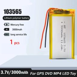 1 unidade 3,7 V 3000 mAh 103665   Bateria recarregável de polímero de lítio GPS para gravador de condução de luz LED PSP alto-falante Bluetooth - Image 1