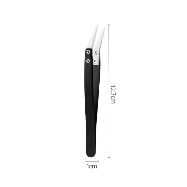 Pinça Antiestática de Precisão em Aço Inoxidável com Pontas de Zircônia - 135mm