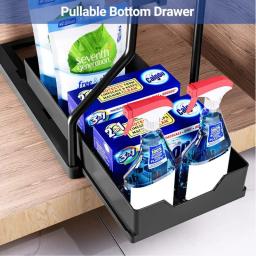 Sob Pia Organizador De Armazenamento com Deslizante Gaveta, Multipurpose Rack, Banheiro e Cozinha Armário, 2 Tiers - Image 3