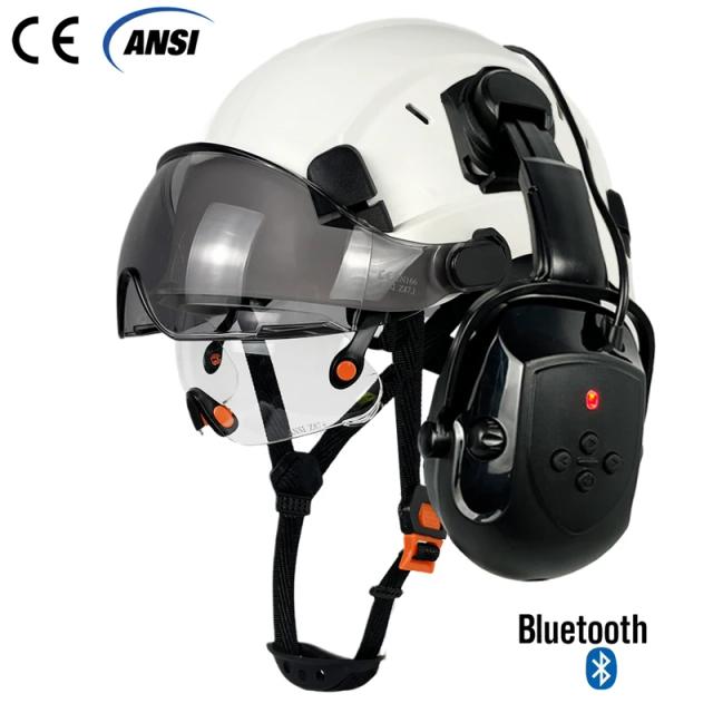 Capacete de Segurança com Viseira, Auscultadores Bluetooth Atualizados e Proteção Acústica para Conforto em Obras