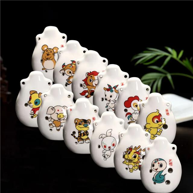 Ornamento Binaural Pequeno: Apito Musical Cartoon com 12 Zodíacos e 6 Buracos para Decoração em Atrações Turísticas