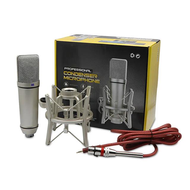 Microfone Condensador Profissional U87 Cardióide para Estúdio, Gravação, Canto e Streaming em Computador e Laptop