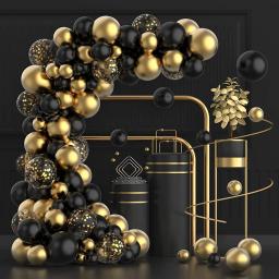 117 pçs preto balão guirlanda arco kit metálico ouro confetes balões para festa de aniversário casamento graduação decoração do chuveiro do bebê - Image 1