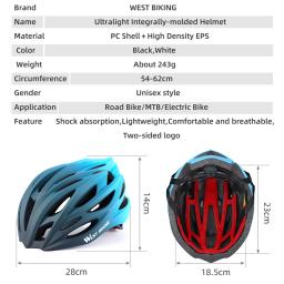 WEST BIKING-Capacete leve de ciclismo para homens e mulheres, capacete de estrada, acessórios MTB, bicicleta de montanha, 54-62cm - Image 6