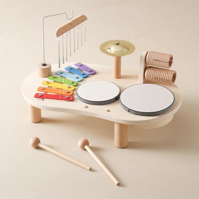 Brinquedo Educativo Montessori: Chocalho com Sinos de Madeira e Instrumentos Musicais para Bebês e Crianças
