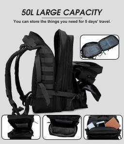 Mochila Molle tática ao ar livre para homens e mulheres, EDC Caminhadas Survival Rucksack, suporte para garrafa, Gym Bag, Fitness, 8003, 50L - Image 4