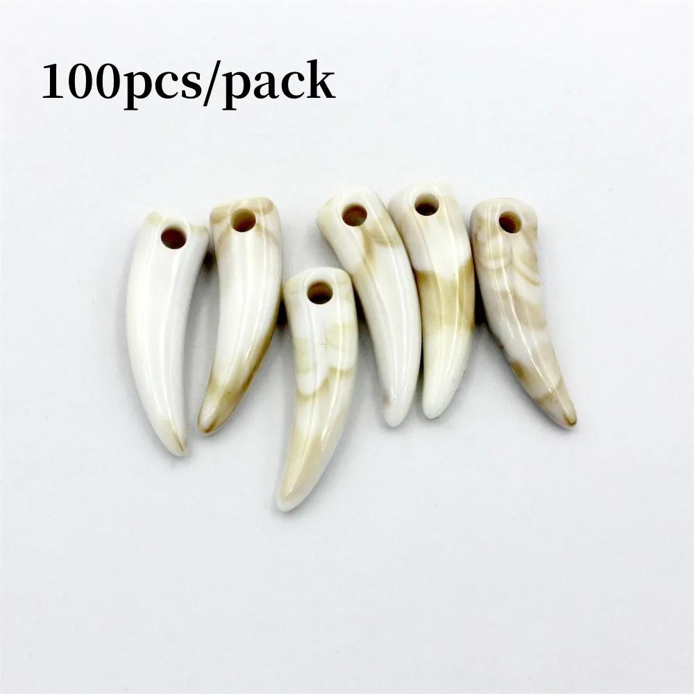 Lobo Dentes Encantos para Fazer Jóias, Contas de Resina, Pingentes Chifre Marfim, Acrílico, Acessórios DIY, 20Pcs, 30Pcs, 100Pcs - Image 1