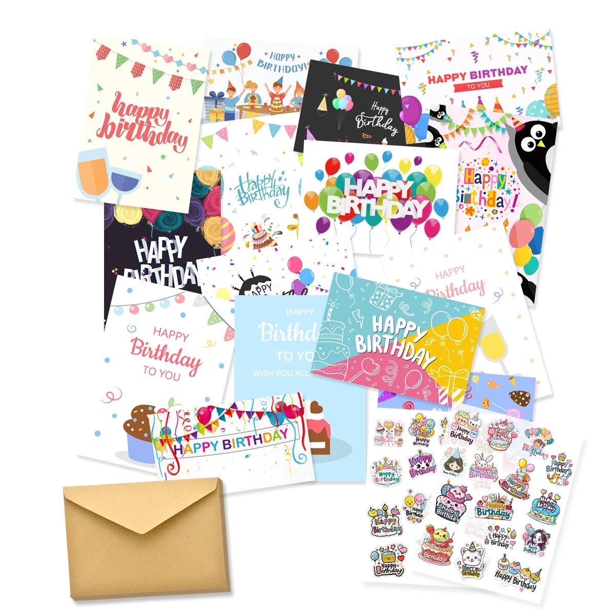 Feliz aniversário cartão conjunto, Cartão de mensagem criativo, Combinação DIY, 30pcs envelope e adesivo, 20pcs - Image 1