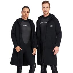 Jaqueta de natação de neoprene com capuz longo para homens e mulheres, jaqueta térmica, mergulho, mergulho, surf, casaco de mergulho, ao ar livre, 3mm - Image 1