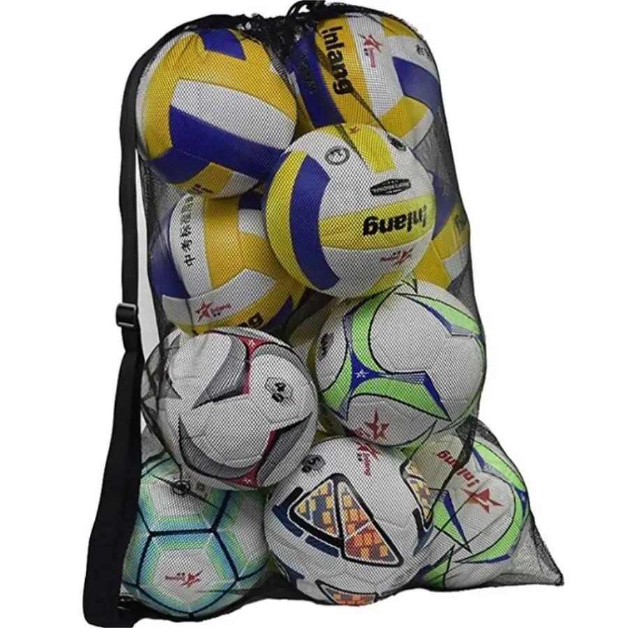 Grande saco de bola esportiva, saco de bolas de equipe de futebol de malha, saco de armazenamento de equipamento esportivo com cordão para pano de praia e artes de natação - Image 1