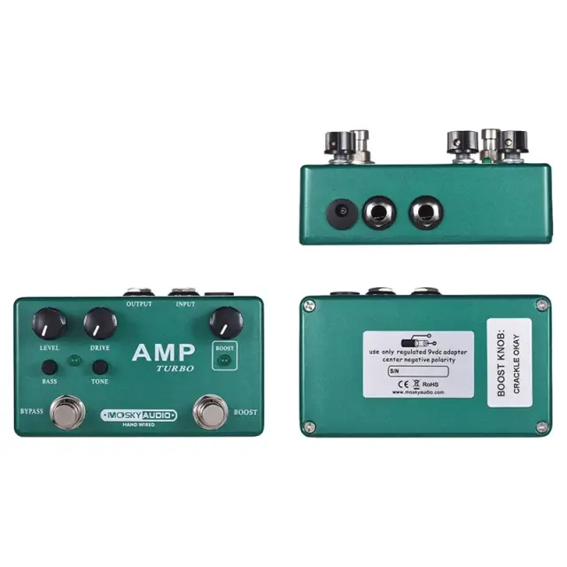 Pedal Overdrive MOSKYaudio AMP TURBO BOOST com Shell Metálico e Impulsionador Limpo para Guitarra