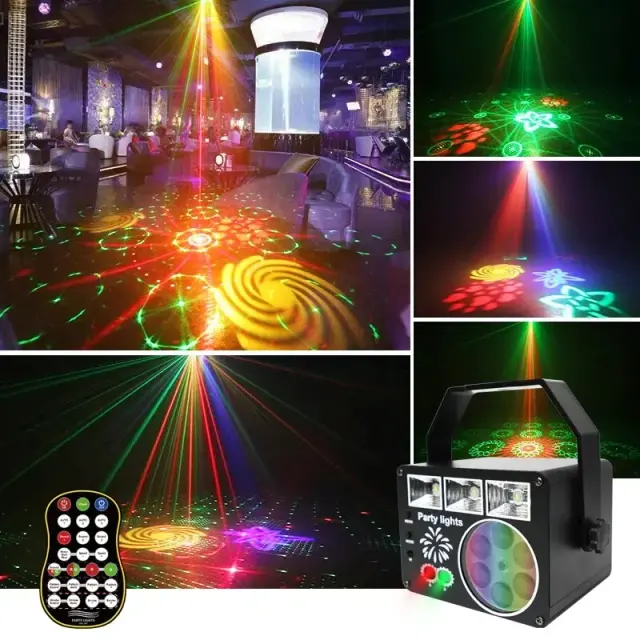 Luzes de Festa Honeycomb 3 em 1 com Strobe Sound Ativado, Controle Remoto e Decoração para Aniversários e Eventos