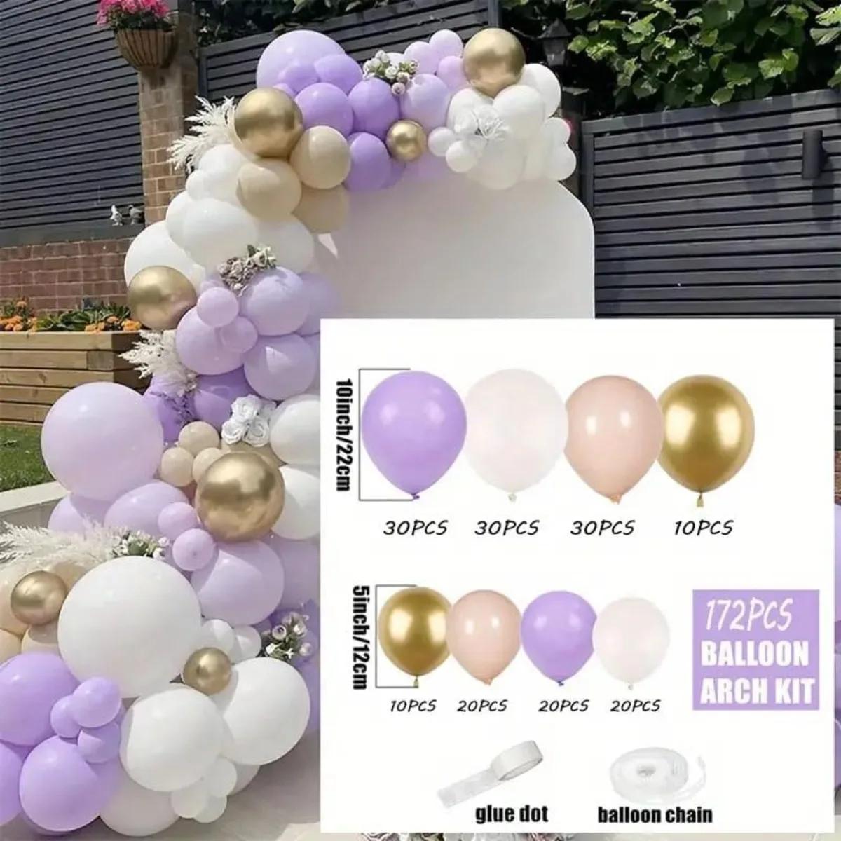 Kit de guirlanda de balão roxo, nude, branco e dourado de 170 peças - para casamentos, festas de noivado, festas de aniversário,! - Image 1