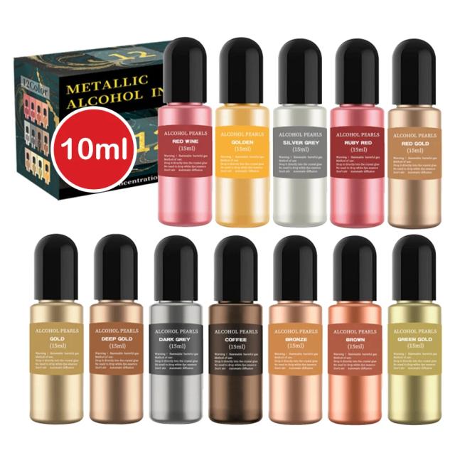 Conjunto de Tintas de Álcool Metálico Extreme Shimmer - 12 Cores Vibrantes para Resina Epóxi e Acrílica