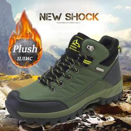 Botas de couro impermeáveis para homens, tênis antiderrapantes, sapatos de caminhada, trekking, trabalho, ao ar livre, escalada, neve, inverno, marca - Image 1