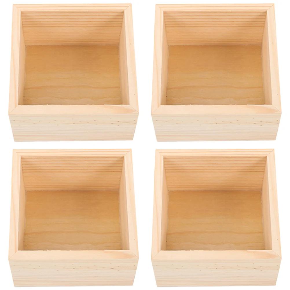 Caixa De Madeira De Artesanato, Gavetas De Caixa Inacabadas, Armazenamento De Caixas De Lembrança De Plástico, Grandes Organizadores De Desktop, Decoração Doméstica, 4 Pcs - Image 1