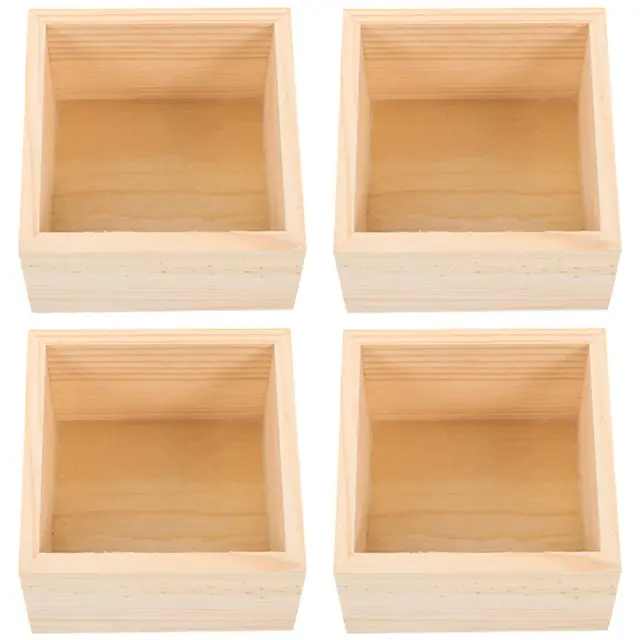 Conjunto de 4 Caixas de Madeira para Artesanato com Gavetas Inacabadas e Armazenamento Plástico - Grandes Organizadores para o Seu Desktop e Decoração Doméstica