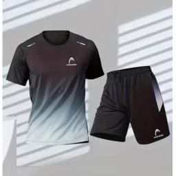 Head-Conjunto de t-shirts e calções desportivos masculinos, top manga curta, treino de futebol, badminton, ténis, verão - Image 4
