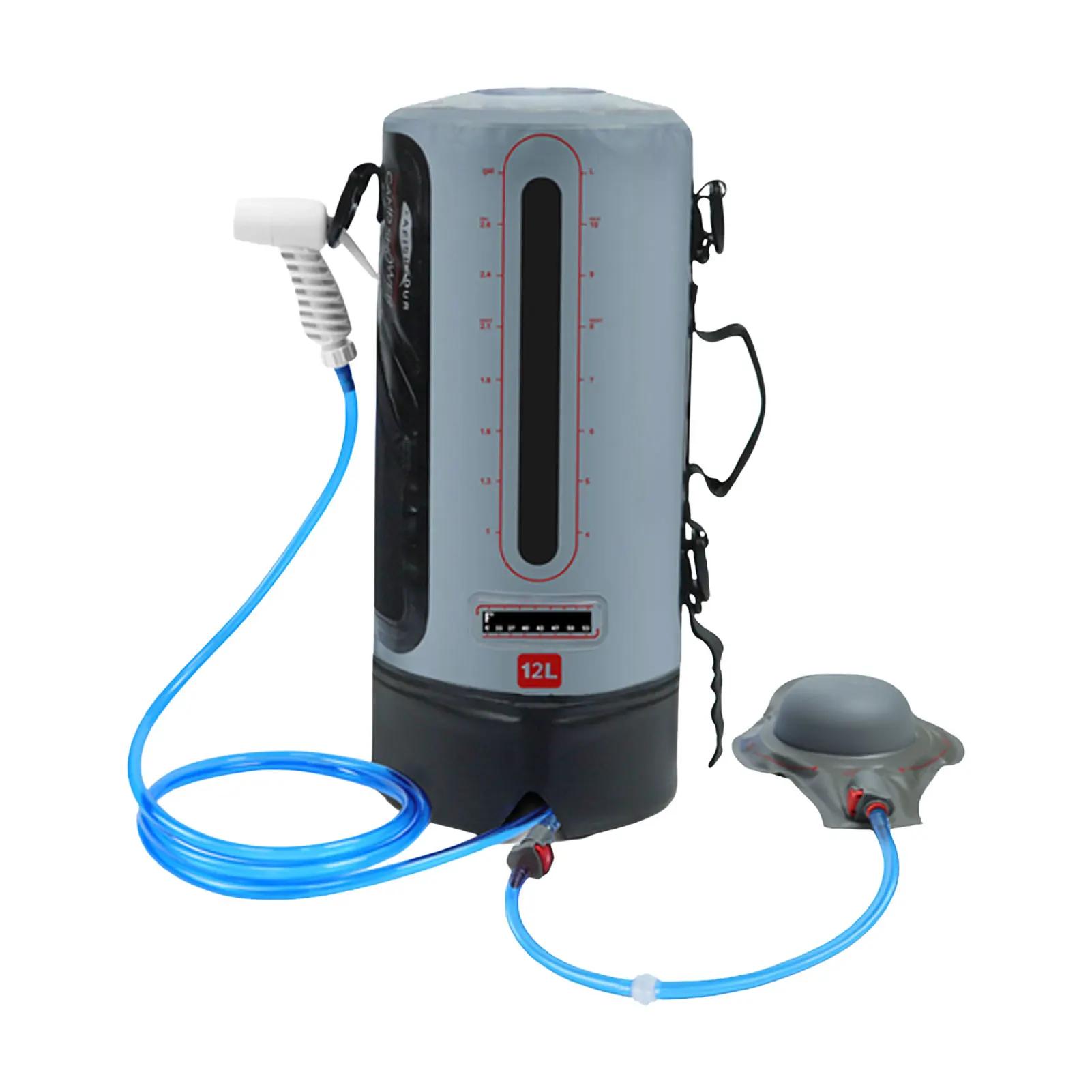 Chuveiro solar 12l portátil acampamento saco de chuveiro solar à prova dwaterproof água com pressão pé bomba e chuveiro bico para praia - Image 1