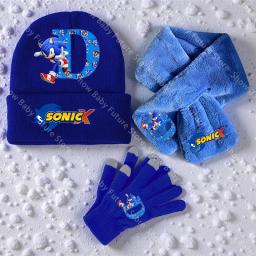Lenço de inverno chapéus de malha luvas 3 pçs/set para meninos meninas sonics letras dos desenhos animados nome bonito lenço tela luva presentes kawaii - Image 4