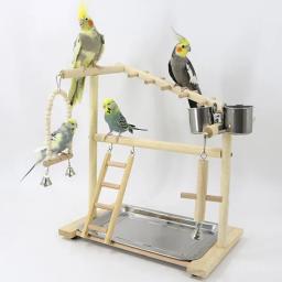 Portátil De Madeira Papagaios Pássaro Escada Brinquedo com Ganchos De Metal, Play Stand, Papagaio Formação, Pequeno e Médio - Image 1