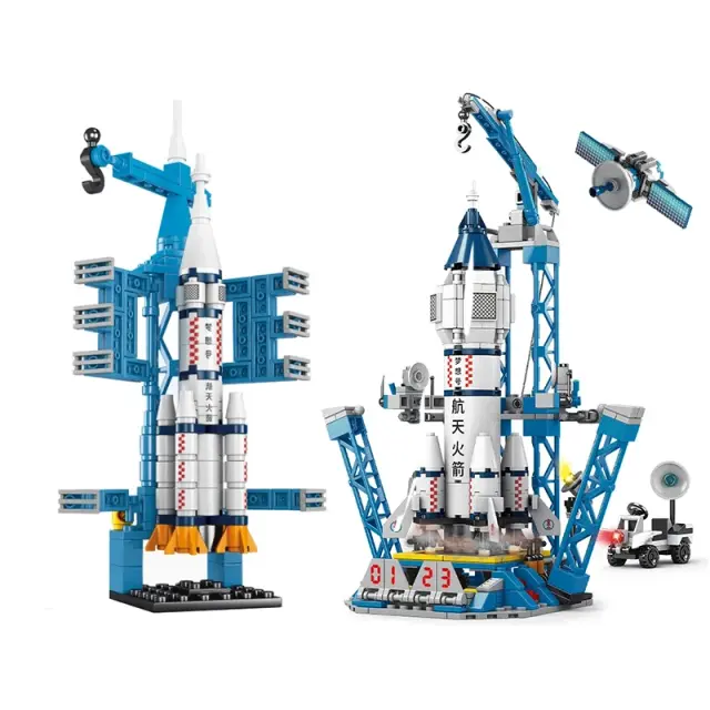 Foguete Tripulado DIY com Bloco de Construção e Base Lunar – Brinquedo Educativo para Crianças e Presente de Natal Ideal