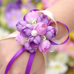 Corsagens de pulso rosa artificial mão flor da dama de honra de seda flor pulseira casamento nupcial pulso acessórios flor decoração festa - Image 3