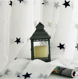 Estrelas bordadas cortina de algodão linho cinza/rosa estrela bordado tule para crianças meninas meninos quarto janela tela pura wp159h - Image 4