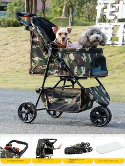 Carrinho dobrável do cão com assento destacável e dossel ajustável, perfeito para cães pequenos e médios - Image 4