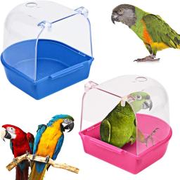 1pc claro banho de pássaros para gaiola periquito gaiola de pássaros acessórios pendurado caixa de banho de pássaros papagaio banheira de banho de pássaros com vista clara - Image 1