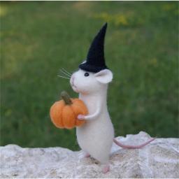 Feltro Mouse e Abóbora Ornamento, Halloween com uma agulha de abóbora, Presente de Natal, Agulha Animal, Ornamento Animal Miniatura - Image 3