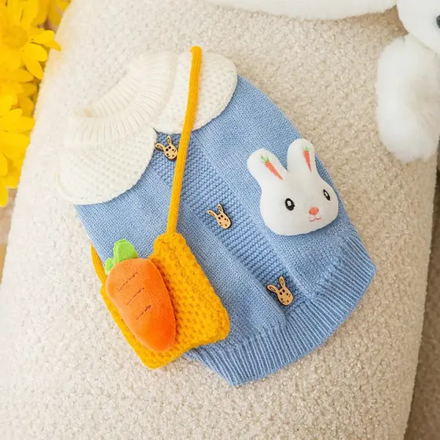 Suéter Quente de Malha para Cães e Gatos com Estampa de Coelho e Cenoura - Ideal para O Outono em Tamanhos Pequeno e Médio