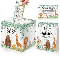 Caixa de cartão para animais do safari, 52pcs, baby shower e gênero revelar festa, porta-fraldas, bilhete, para o chá de bebê - Image 1