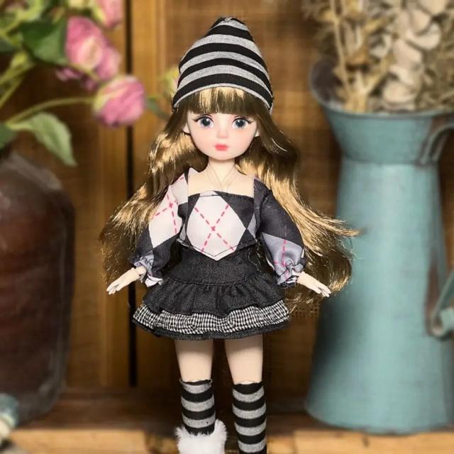 Boneca BJD 30cm Olhos Cinza Estrelados Vestido Lolita Moda DIY Brinquedo Presente Crianças