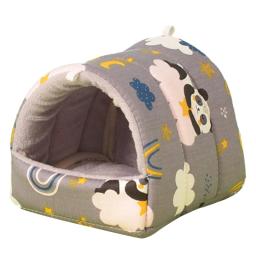 Cama macia para animais estimação, estampa fofa, casa escondida, gaiola inverno, furões, cama dormir, pequeno animal, - Image 4