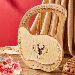 19-string de madeira lira harpa caixa de ressonância instrumento de corda com chave de ajuste 3pcs picaretas adesivo conjunto extra de cordas instrumento - Image 1