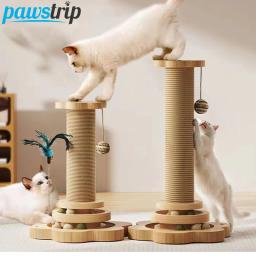 Arranhador de madeira para gatos Arranhador de sisal Brinquedos de mesa giratória Resistente ao desgaste Suprimentos de treinamento para gatos engraçados - Image 1