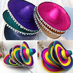 Chapéus de palha coloridos para homens e mulheres, festa mexicana, verão, chapéu de sol ao ar livre, sombrero, Halloween Cosplay, bordas decorativas - Image 2