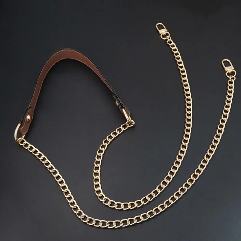 Alça de ombro DIY substituição, couro PU preto, punho com correntes metálicas, 120cm - Image 1